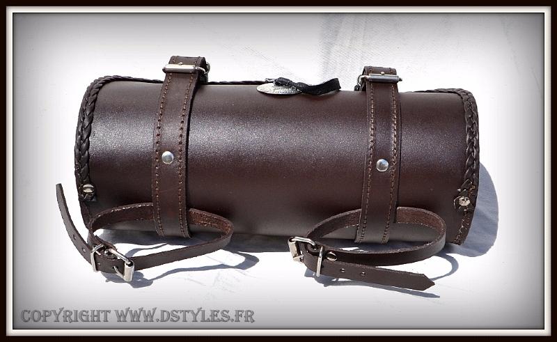 Sacoche de fourche / sac trousse ?� outils Cuir Rond Marron - moto trike harley | eBay