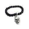 Bracelet / Gourmette extensible perles Noir pendentif SKULL 3D (biker punk rock)