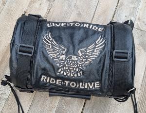 GROS MODELE : Sac Rool bag pour sissi bar Solide Cuir souple Aigle Live To Ride en relief ! 40cm X 35cm / Place pour 1 casque intégral !
