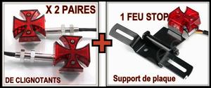 LOT clignotants + support de plaque Croix De Malte