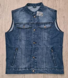 Gilet en jean sans manches denim couleur bleu col mao 