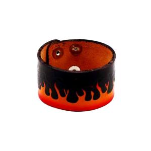 Bracelet en Cuir Noir avec Flammes Pour Bikers / Gotique 