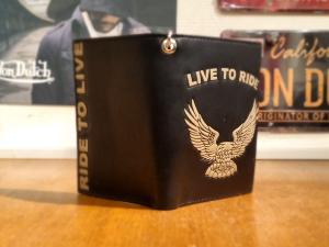 Portefeuille Wallet en Cuir avec chaine motif Aigle Live To Ride / Ride To Live