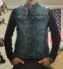 Gilet en jean sans manches denim couleur bleu col mao 