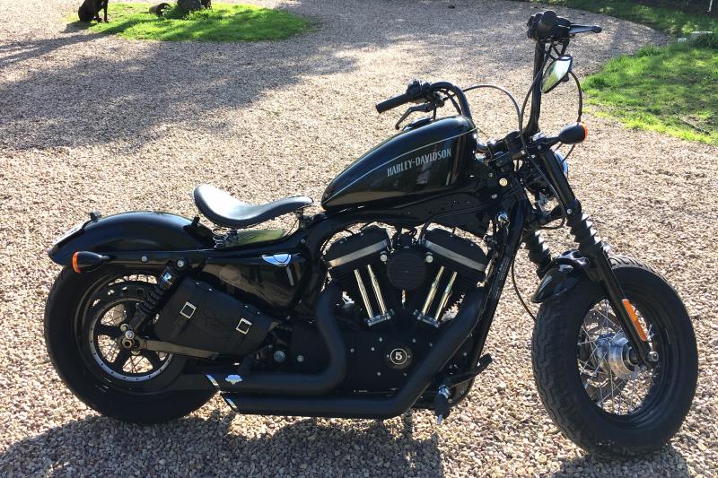 Paire de Sacoches cavalière en Cuir couleur Noir - Modèle Tête de Mort /  SKULL pour moto custom