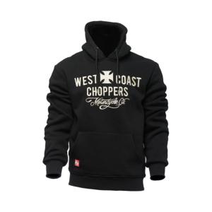 West Coast Choppers WCC: Sweat Pull Noir Croix de Malte flocage blanc