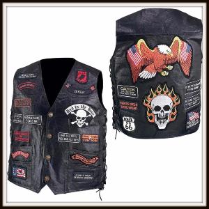 Gilet en Cuir " 23 patch - Tête de Mort "