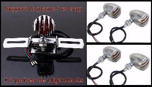 Chrome: support de plaque + 2 paires de clignotants Métal Grille Chrome Bullet Style