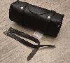 Cuir SOUPLE  Sacoche sac trousse à outils Rool bag de fourche en Cuir Noir ROND Tête de Mort / SKULL