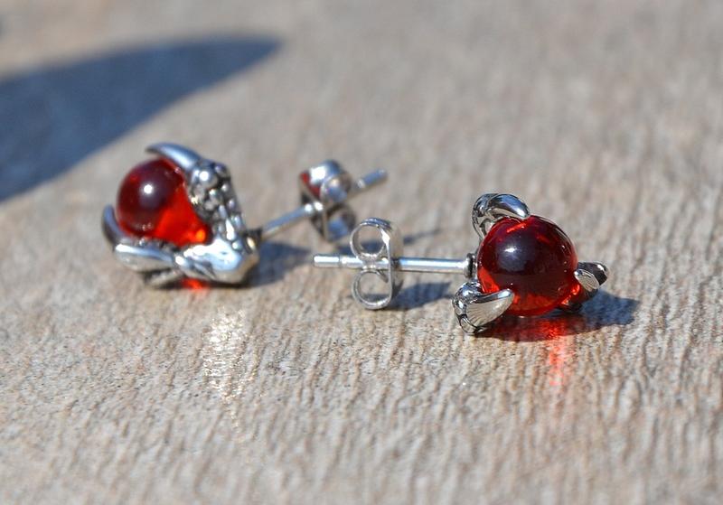 Boucles D'oreilles Griffe De Dragon Punk Avec Strass Rouge - Acier Inox, Style Biker, REF 672