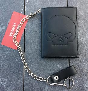 Portefeuille Wallet en Cuir avec chaine motif Tête de Mort SKULL