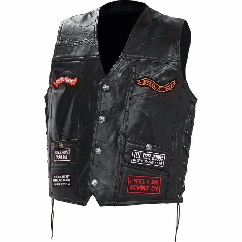 M L XL XXL XXXL tête de mort gilet jacket en cuir patch 16 patch biker