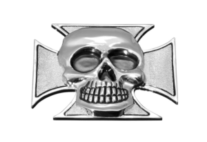 Autocollant Emblème Highway Hawk "Cross & Skull" en chrome 7,5 cm pour emblème à coller