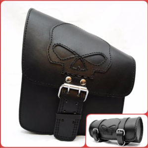 LOT DE 2 Sacoches :  trousse latérale en Cuir + Rool bag à outils  Tête de Mort / SKULL