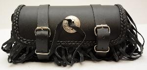 Sacoche à outils rousse rool bag de fourche en CUIR Noir Rond avec Franges Lacets