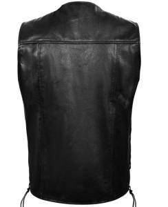 Gilet En Cuir De Vachette - Taille 38 à 48, Noir, Col Rond, Neuf Avec étiquettes