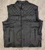 Gilet jacket en Cuir de Vachette véritable - Col Rond Mao coutures Damier