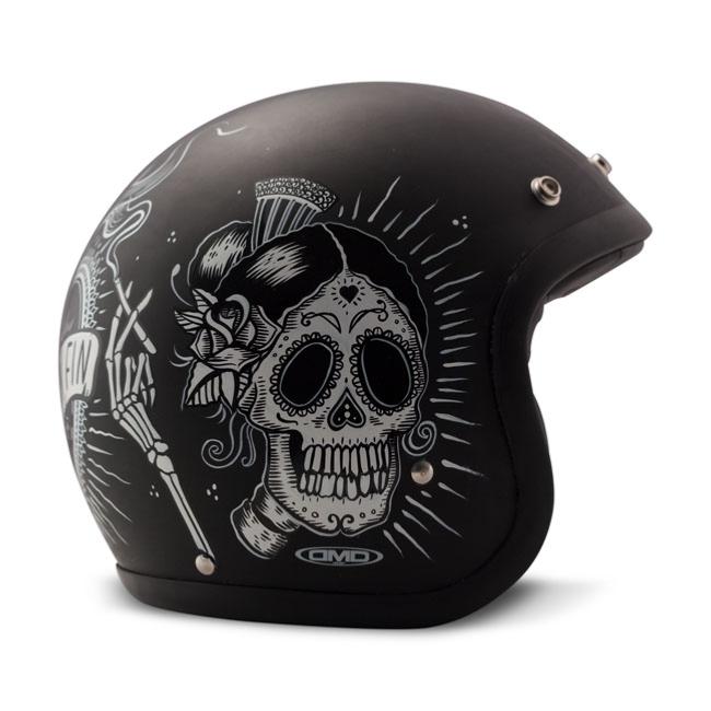 Casque jet DMD SIN FIN VINTAGE SKULL Homologué CE pour moto et 2 roues