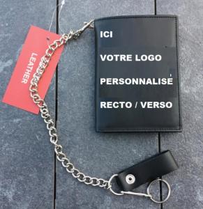 VOTRE LOGO PERSONNALISE - Portefeuille en Cuir avec chaine  avec votre motif personnalisé , idéal pour club, boutique ou autre 