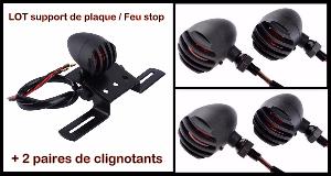 NOIR : support de plaque + 2 paires de clignotants Métal Grille Noir Bullet Style