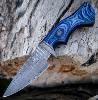 Couteau 25cm manche bleu en acier damassé fait main de 10 pi avec étui en cuir fabrication au Portugal 