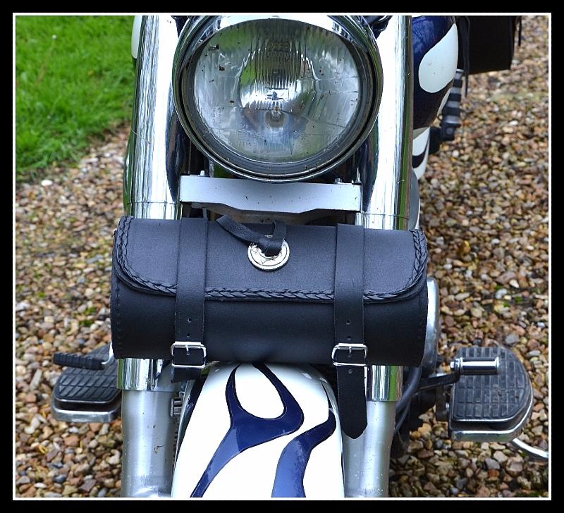 Sacoche de fourche sac trousse à outils en Cuir Rond Simple pour moto trike